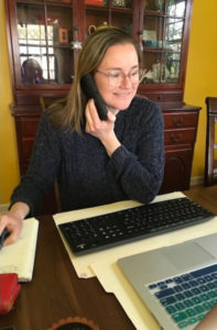 CLS attorney Beth Larin working on cases at home
